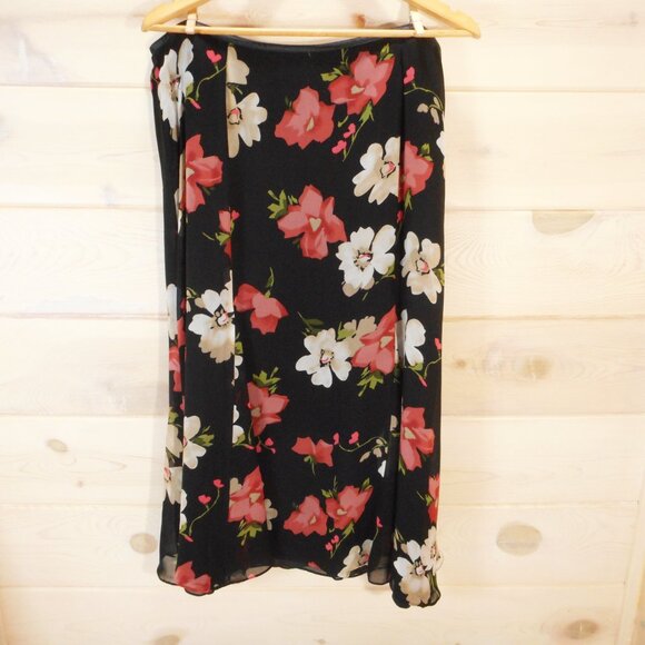 NWT Liz Claiborne Women's Size 14W Midi A-line Skirt Side Zip Dark Floral Print - Picture 3 of 10